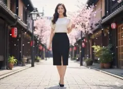 黒いタイトスカート 前スリット ひざ丈