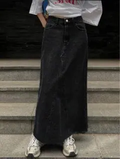 黒　デニムロングスカート　L 美品