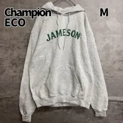 チャンピオンエコ パーカー プルオーバー M 灰 プリント カジュアル【9138