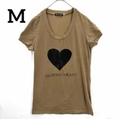 ビーティングハート 半袖Tシャツ M カーキ 茶 ハート ワッペン カジュアルのサムネイル