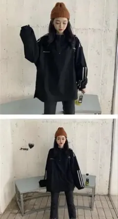 韓国ファッション レディース 長袖　薄手　ハーフジップ　ブラック