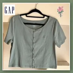 GAP 半袖 クロップド丈 ボタン Tシャツ グリーン Lのサムネイル