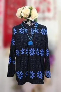 新品更にOFF❤ フリーサイズ ゆったり花柄ハイネック長袖トップス9111