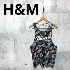 H&M エイチアンドエム アロハ柄メッシュタンクトップ M ブラックのサムネイル