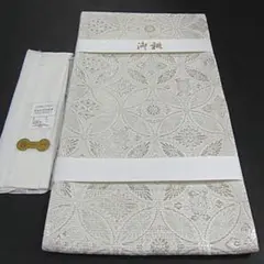 夏物　新品【御仕立上】西陣織六通柄絽袋帯　白地　七宝