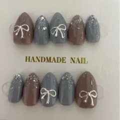 ♡原品限り♡Ｍサイズ　ハンドメイド ネイルチップ リボン　ショートポイント