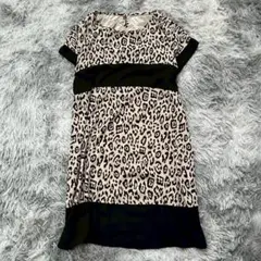 美品✨【BEAMS HEART】ヒョウ柄 半袖ひざ丈ワンピース 総柄