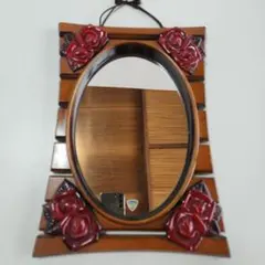 昭和レトロ　壁掛け鏡　ウォールミラー　ヴィンテージ　薔薇　アンティーク風