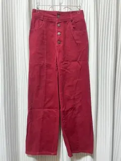 【GU】ワイドデニム｜ワインレッド パンツ ジーンズ クリスマス ハイウエスト