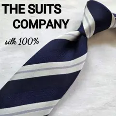 THE SUIT COMPANY ネイビー ストライプ ネクタイ シルク100%のサムネイル