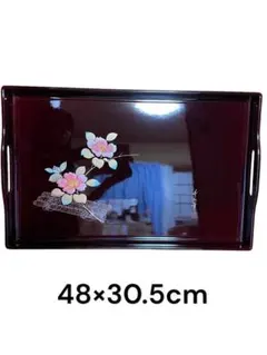 和風　漆塗りお盆　昭和レトロ　工芸品　花柄　アンティーク風　長手盆　上品