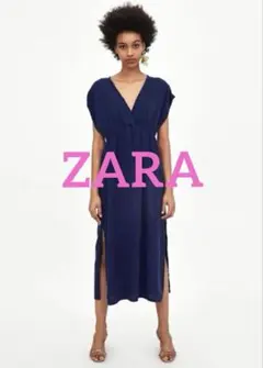 ✨ZARA デニム風ロングワンピースVネックノースリーブ L