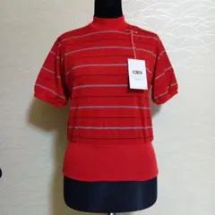 MR5 赤 ストライプ ハイネック Tシャツ昭和レトロ日本製