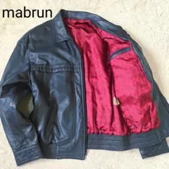 美品 マブルン ラムレザー ブルゾン ダークブルー サイズL相当 裏地花柄