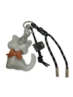 猫型　フェイクレザー　じゃらじゃらキーホルダー　グレー ブラック　パラコード