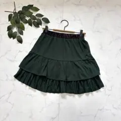 7743✾アースミュージック✾ミニスカート/グリーン/ティアード/ひざ上/総ゴム