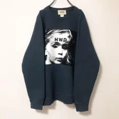 HWD スウェット プリント くすみカラー ネイビー 裏起毛 L