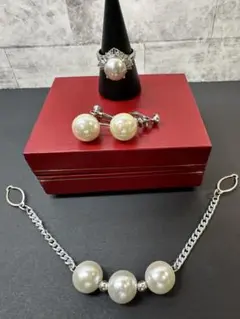 パール付きチェーン・イヤリング・リング