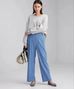 green label relaxing ブルー サイドスリットパンツ ワイド