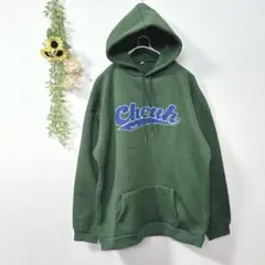 【c1829】パーカー　スウェット　長袖　グリーン　大きめサイズ