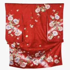 新品 四つ身 着物 15 赤 ポリエステル 七五三 長襦袢付き こども