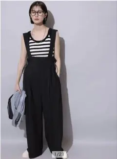 【arpege story】サイドギャザーサロペット／SSサイズ black