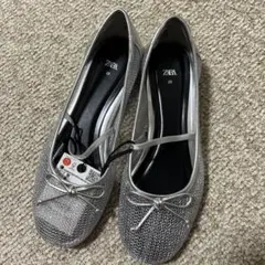 ZARA シルバー バレエシューズ 35