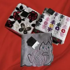 アナスイ　タオルハンカチ　猫　薔薇　刺繍デザイン