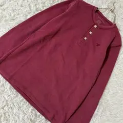 AMERICAN EAGLE ヘンリーネック長袖Tシャツ くすみボルドー XS