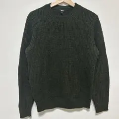 [UNIQLO] ユニクロ ワッフル編みニット 【M】オリーブグリーン 無地