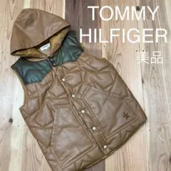 美品トミーヒルフィガー 合皮レザー 中綿 星 ベスト ジャケット 切り替え