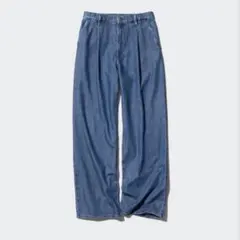 【UNIQLO ユニクロ】　ドレープデニムタックパンツ　ブルー　S コットンのサムネイル