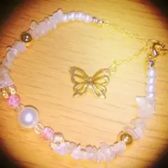 ローズクォーツとガラスパールのブレスレット