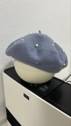 レディース　グレー　ベレー帽　パール付き