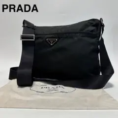 t09【極美品】プラダ　三角ロゴ　ナイロン　レザー　ブラック　ショルダーバッグ