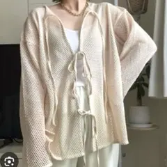 [LOWRYS FARM] ２ＷＡＹメッシュリボンカーデロングスリーブ　春夏　綿