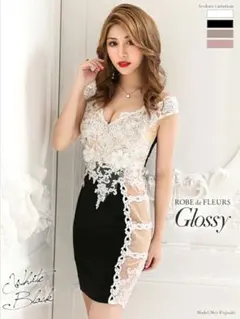 ROBE de FLEURS Glossyホワイト・ブラックドレス