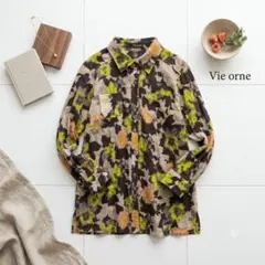 美品　Vie orne 花柄シアーシャツ チュニック ウール100% Lのサムネイル