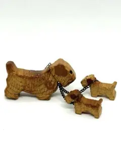 ヴィンテージ　木製犬の親子 置物　手彫りテリア　昭和レトロ　海外里帰り