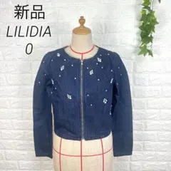 【新品】LILIDIA リリディア デニム ビジュー ノーカラー ジャケット Sのサムネイル