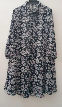 花柄 シアーロングシャツ ネイビー M-Lのサムネイル