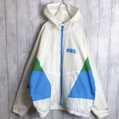 ナイキ NIKE ナイロンジャケット フーディ ゴツナイキ 刺繍 人気Lサイズ ゴツナイキ】NIKEナイキ ワンポイント ビッグロゴ 刺繍 ナイロン