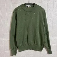 ナネット ニット L カーキ L〜LL相当 トップス シルバー飾り付き　グリーン