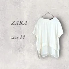 ZARAザラ/半袖ブラウス/M/白/裾シースルー/丸首/シンプル/No.1962