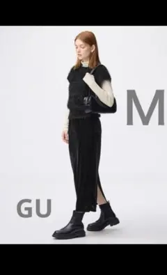 ＧＵ　ベロアナローマキシスカートＭ　ブラック