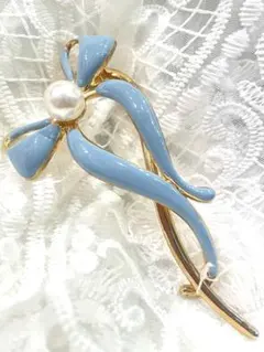 水色リボンパールヘアアクセサリー