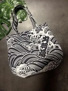 出羽海部屋　相撲　浴衣　反物　力士　和柄　粗布まあるいトートバッグ　濃紺③