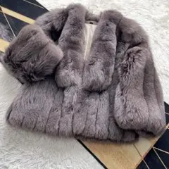 極肉厚◎/クロップド/着丈61 サガフォックス デザイン ファーコート 毛皮 L