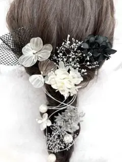 再販☆髪飾り振袖卒業式成人式結婚式ドライフラワーウェディング編み下ろしシルバー