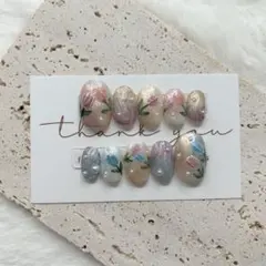 【現品】ネイルチップ ジェルネイル ニュアンス チューリップ ぷっくり インク